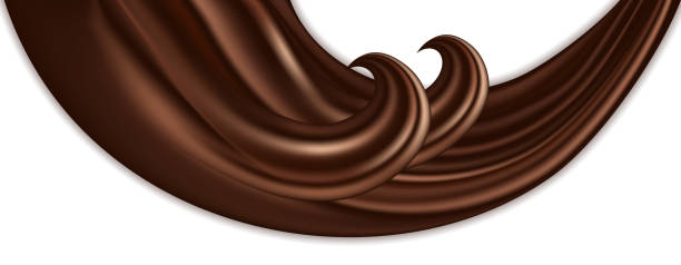 ilustrações, clipart, desenhos animados e ícones de onda de redemoinho de chocolate. chocolate ao leite cremoso, fluxo de cor marrom escuro, textura líquida lisa. elemento de design isolado em fundo branco. ilustração vetorial abstrata - brown silk satin backgrounds