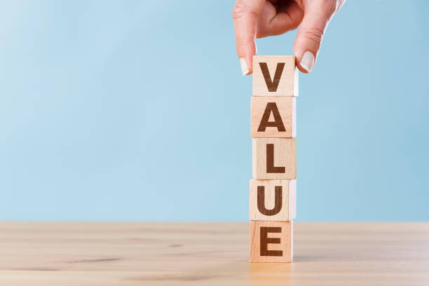 istock Woman's hand writing the word 'Value' by stacking wooden cubes 1405051689