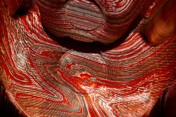 Amazing colorful patterns on walls of sylvinite salt quarry. Natural material mining industry. Mineral ore digging for agriculture process
