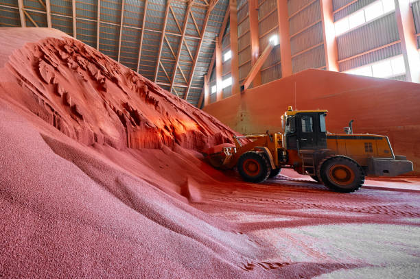 excavator collects red potassium agricultural fertilizers - 工業音樂 個照片及圖片檔