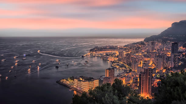 Monaco on the French Riviera Principality of Monaco at sunset monaco stock pictures, royalty-free photos & images