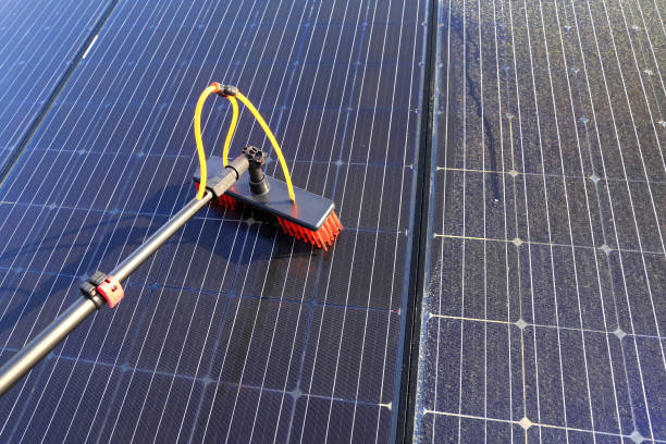 istock Gentle cleaning of solar modules with water 1405054480