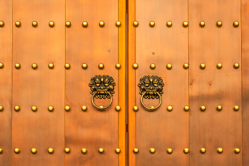 Ancient and traditional Chinese door knobs with locker.