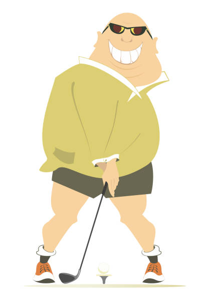 мультяшный игрок в гольф на поле для гольфа иллюстрация - golf child sport humor stock illustrations