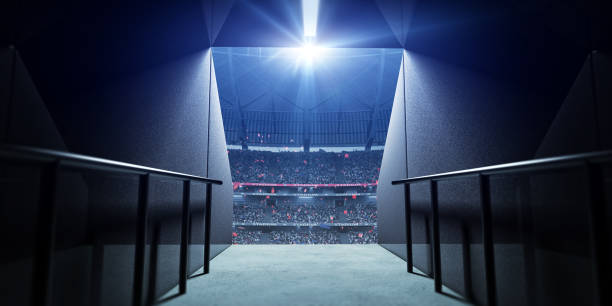 Soccer Stadium Corridor The enterance for players in the stadium . An imaginary stadium was modelled and rendered. tunnel stock pictures, royalty-free photos & images