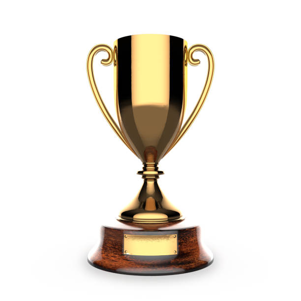 istock Shiny golden cup on white background 1405059220