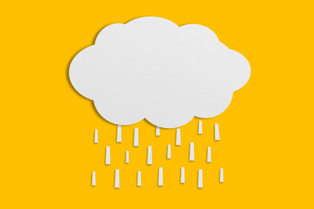 istock cloud and rain paper white paper cut and paste paper Speech balloon on yellow background. 1405060135