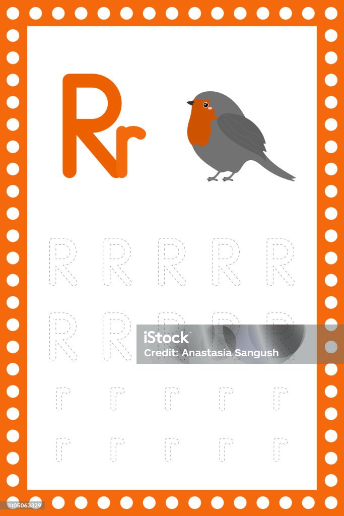 Letter R Robin Letter R Lowercase Worksheet Childrens Education Robin Illustration ...