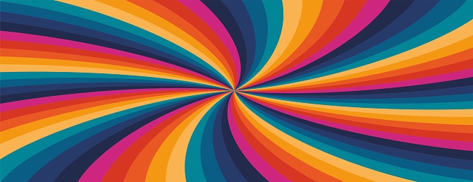 Cool colorful funky vortex banner. Isolated on black.