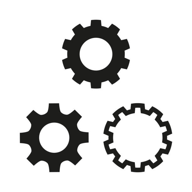 흰색 배경에 기어 아이콘. - gear bicycle gear symbol industry stock illustrations