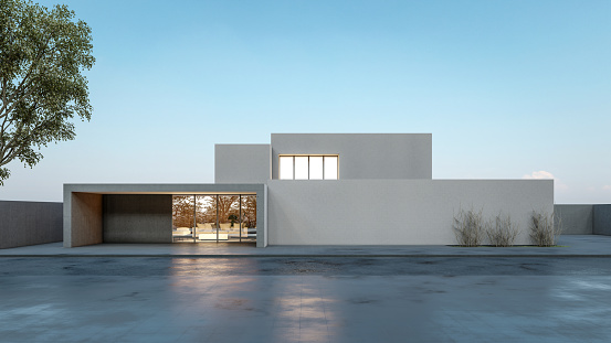 facade of modern cubic white residential houses in berlin