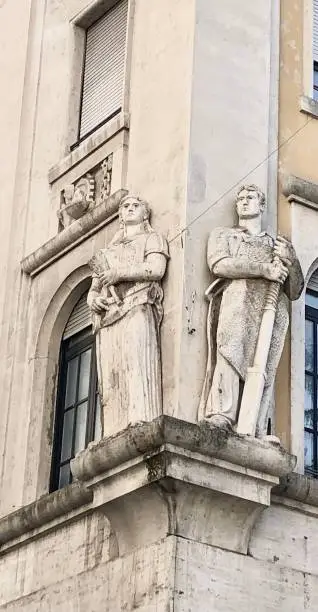 Sculptures allegory of work and corporations. Terni, INPS Palace, XX Century