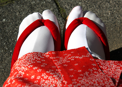 Japanese traditional sandals worn by Maiko (trainess Geisha) in Kyoto, Japan