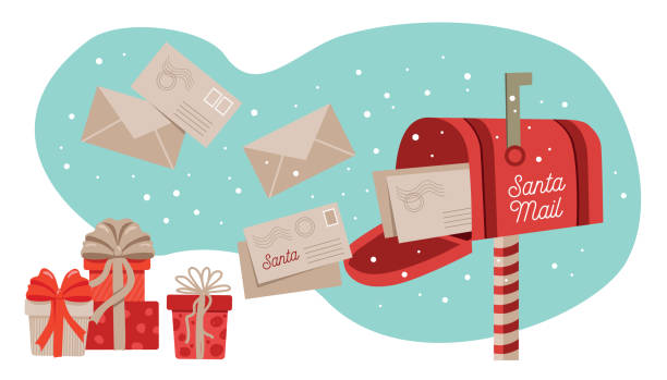 traditioneller roter briefkasten für die weihnachtsferien. - briefkasten stock-grafiken, -clipart, -cartoons und -symbole