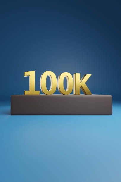 istock Golden 100000 number in three dimensions on a podium. 3d illustration. 1405076280