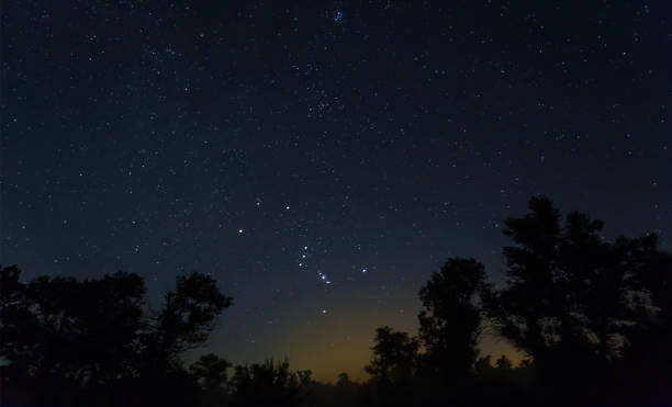 istock Orion constellation on starry sky above dark forest silhouette 1405077811