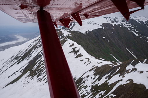 Beautiful mountains and glacier in Alaska as seen from a sight seeing plane， Denali national park
