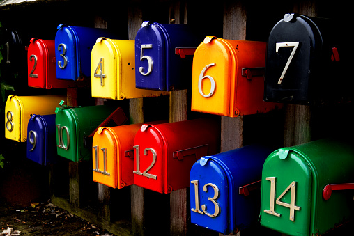 Colorful mailboxes with numbers