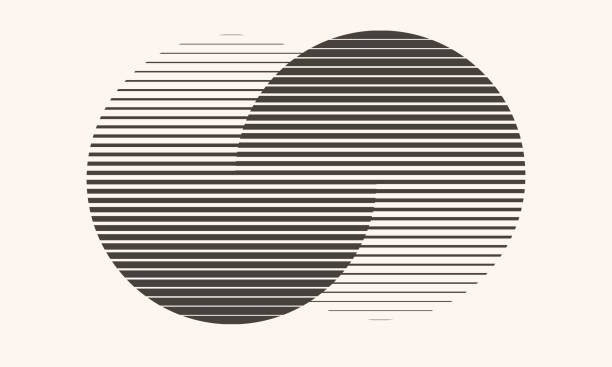 transition in two circles with parallel lines. abstract art geometric background for logo, icon, tattoo. - göz yanılması illüstrasyonlar stock illustrations