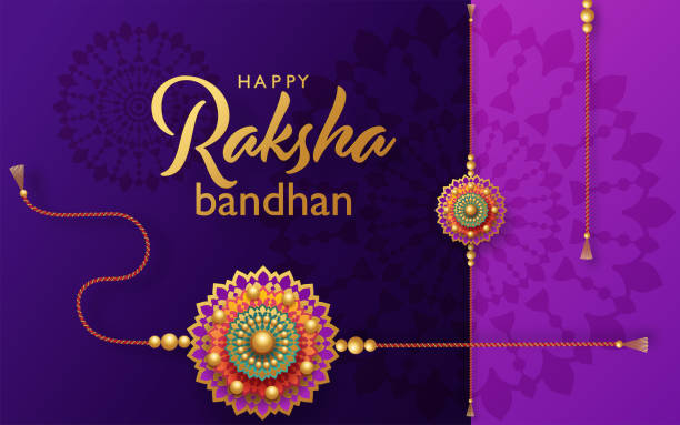 Beautiful gold raksha bandhan greeting card Beautiful gold raksha bandhan greeting card  with color background. raksha bandhan stock illustrations