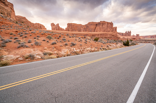 Empty road in Arches National Park