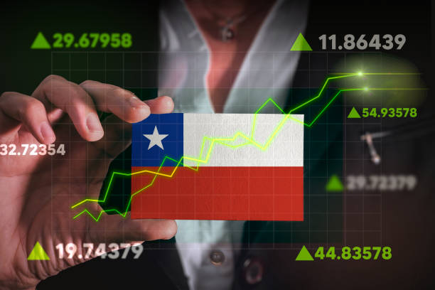 Graph growing up in Front Of Chile Flag. stock photo
