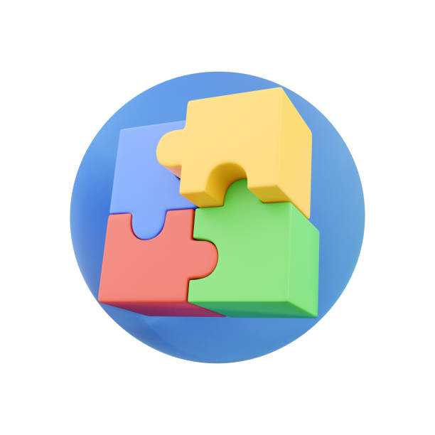 istock 3d render puzzle icon, four color puzzle piece, isolated background, 3d rendering illustration of puzzle icon on white background. 1405093718