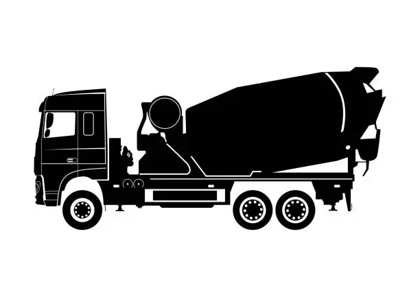 Vector illustration of Concrete mixer mounted.