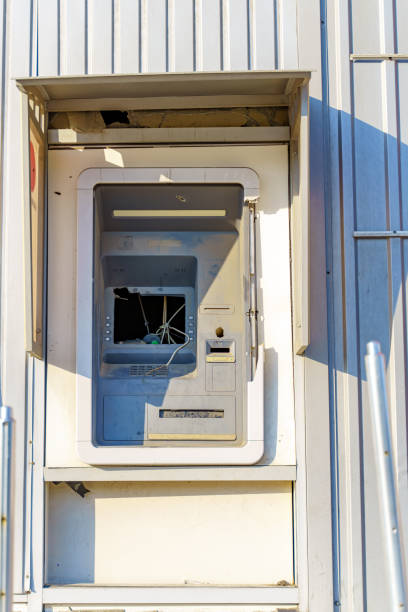 istock Broken ATM with holes and no screen 1405103542