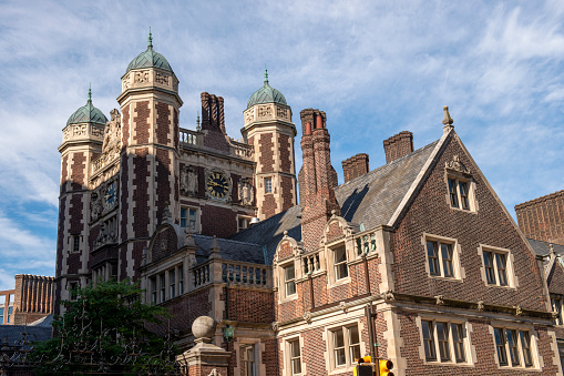 Philadelphia, USA - June 20, 2022. Historic Quadrangle architecture in the campus of University of Pennsylvania, Philadelphia, USA