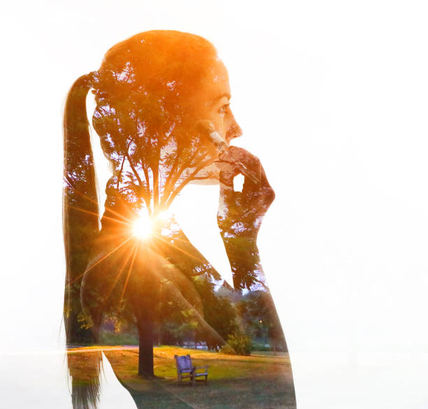 Multiple exposure of a young woman applying organic make up made from nature