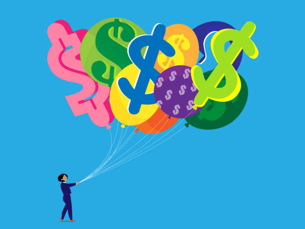 надувные долларовые воздушные шары - финансовая грамотность иллюстрации stock illustrations