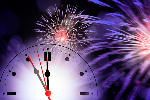 Fireworks and clock face