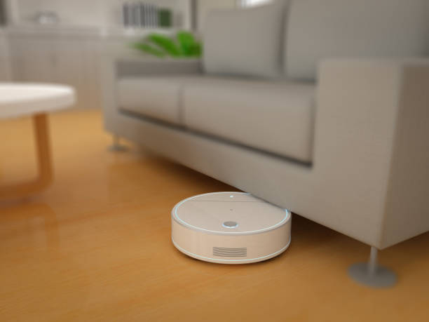istock Robot vacuum cleaner or sweeper in house 1405128378