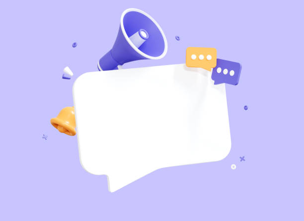 3D Speech bubble message with Megaphone and Bell notification. Subscribe and newsletter concept. Banner template with empty copy space for promotion. Blank Mockup. Reminder popup. 3D Rendering stock photo