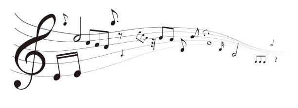 hintergrunddarstellung von noten mit perspektive - musical note treble clef sheet music key signature stock-grafiken, -clipart, -cartoons und -symbole