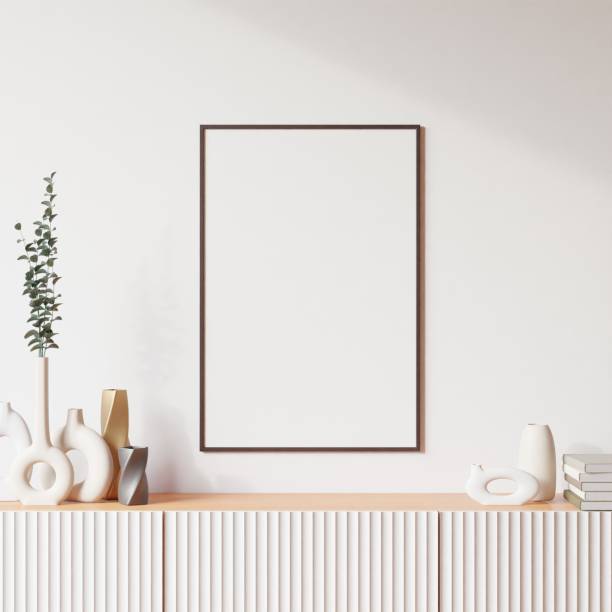 istock Frame mockup in living room interior. 3d rendering, 3d illustration 1405136260