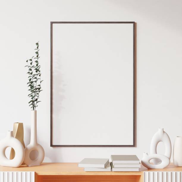 istock Frame mockup in living room interior. 3d rendering, 3d illustration 1405136265