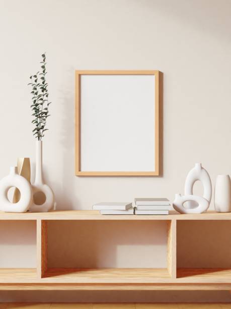 istock Frame mockup in living room interior. 3d rendering, 3d illustration 1405136291