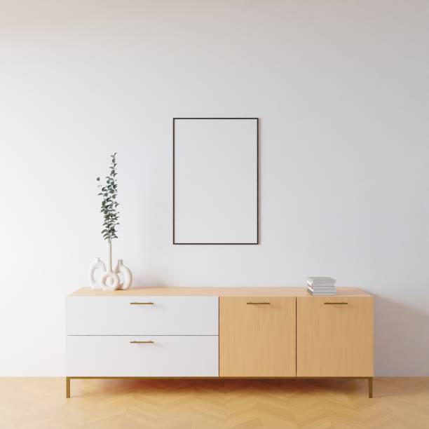 istock Frame mockup in living room interior. 3d rendering, 3d illustration 1405136300