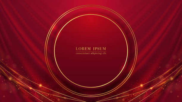 istock Red circle frame with golden line and glitter light effect decoration on red fabric luxury background 1405137538