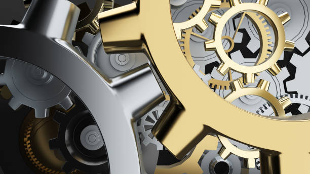 istock Gold and silver cogwheel abstract background,Systematic working mechanism concept,working of gears,3d rendering 1405144360