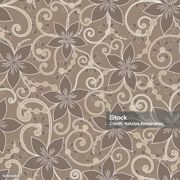 Background Beige Pattern Simple Simple Swirl Pattern And Flowers Beige Background Stock Illustration ...