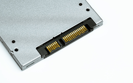 SATA connection of a SSD solid state drive Drive closed up shot.