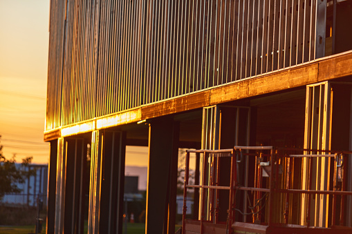 Construction Site USA at Golden Hour in Western USA Steel Frame Building Photo Series