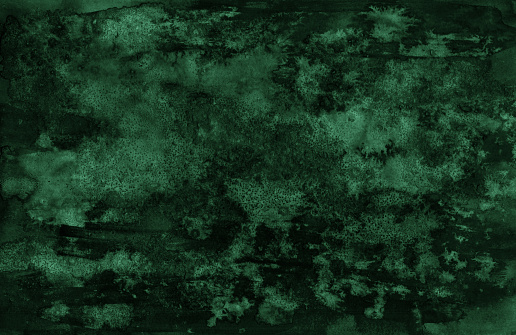 Dark green abstract art background with space for design. Black green grunge background. Watercolor.