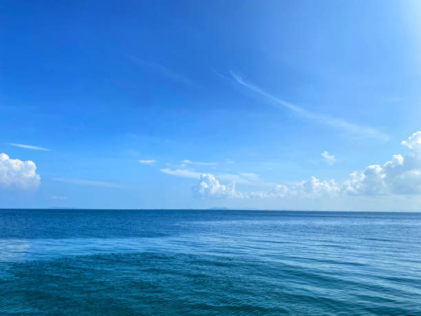 istock Beautiful calm sea wave under clear blue sky background 1405159502