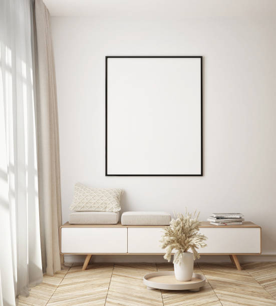 istock mock up poster frame in modern interior background, living room, Scandinavian style, 3D render, 3D illustration 1405161362