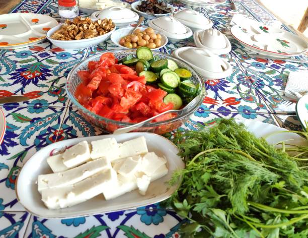 istock Traditional turkish breakfast with walnut tomato jam cheese olive dill at Istanbul turkey 1405166406