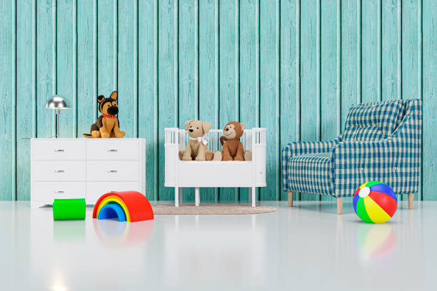 3d rendered kid room with toys.